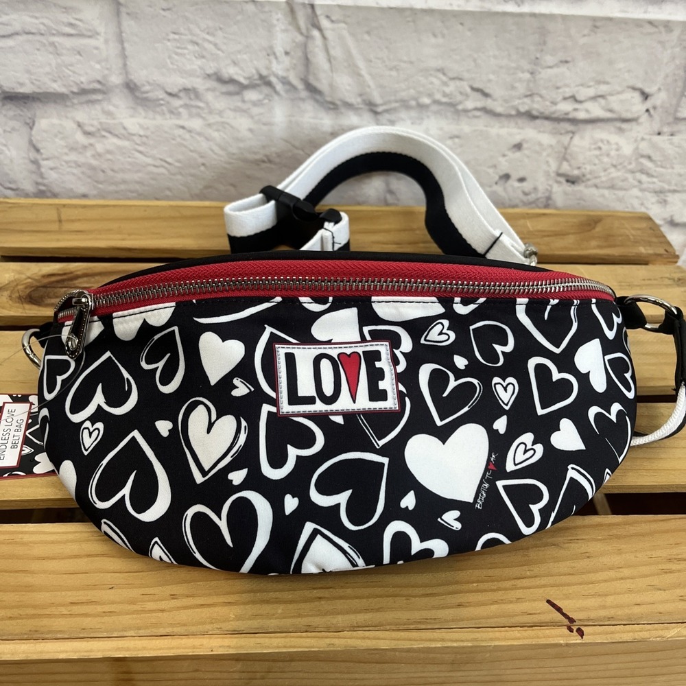 Brighton Endless Love Belt Bag Fanny Pack NWT Hearts Red Black White Design